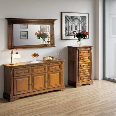 Schrank Kommode Spiegel Material Holz klassisches Set 3tlg Braun Landhaus