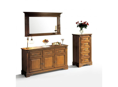 Schrank Kommode Spiegel Material Holz klassisches Set 3tlg Braun Landhaus