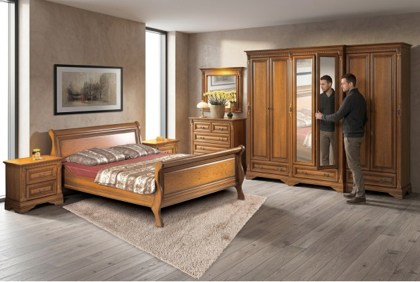 Schlafzimmer Bett Nachttisch Kommode Kleiderschrank Luxus Set 6tlg.