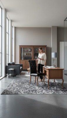 Klassischer Schreibtisch mit Sessel Luxus Büro Einrichtung Holz Möbel