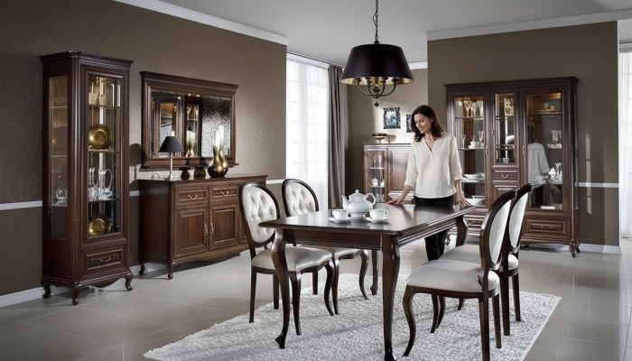 9tlg Esszimmer Set Garnitur Tisch Kommode Spiegel Vitrine Schrank