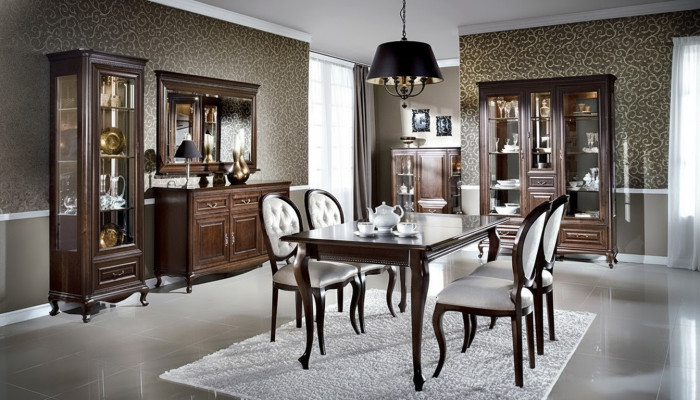 9tlg Esszimmer Set Garnitur Tisch Kommode Spiegel Vitrine Schrank