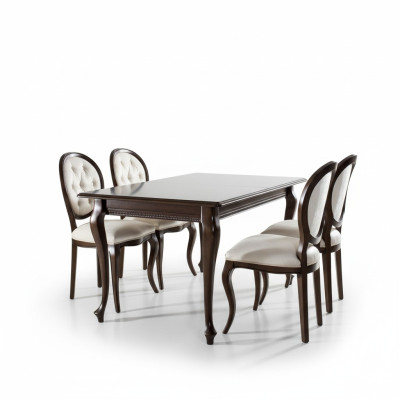 Dunkel-Brauner Holz Esstisch Klassische Leder Chesterfield Stühle Designer 5tlg. Set