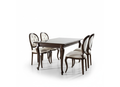 Dunkel-Brauner Holz Esstisch Klassische Leder Chesterfield Stühle Designer 5tlg. Set