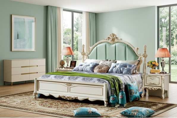 Klassisches Schlafzimmer Bett Möbel Holz Leder Betten Barock Rokoko