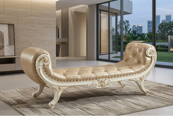 Bank Schlafzimmer Chaiselounge Hocker Ottomane Chesterfield Leder Neu