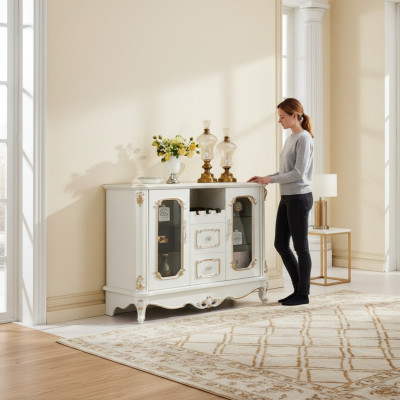 Klassisches Sideboard Glasschrank Kommode Möbel Vitrine Schrank Barock