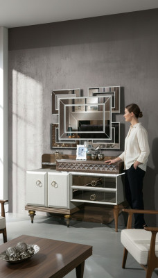 Möbel Schlafzimmer Design Schminktisch Spiegel Holz Sideboard Konsole