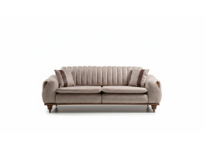 Beige Dreisitzer Chesterfield Couch Polster Möbel Textil Couchen Stoff