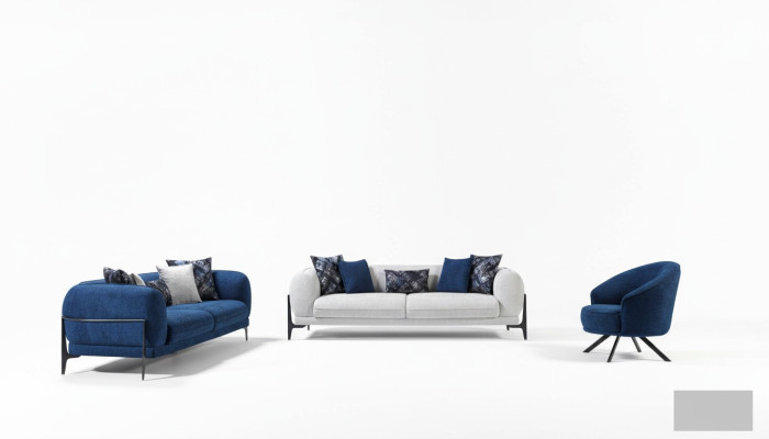 Luxus Sofagarnitur 3+3+1 Sitz Leder Modern Sofa Sessel Blau Sofas Set 3tlg Neu