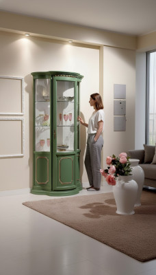 Halber Schrank Vitrinen Glas Schrank Vitrine Holz Wohnzimmer Luxus Grün Anrichte
