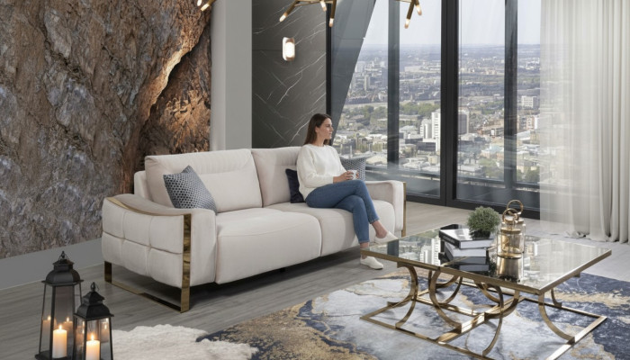 Klassische Sofa 3 Sitz Design Wohnzimmer Polster Holz Polster Moderne Luxus Weiß