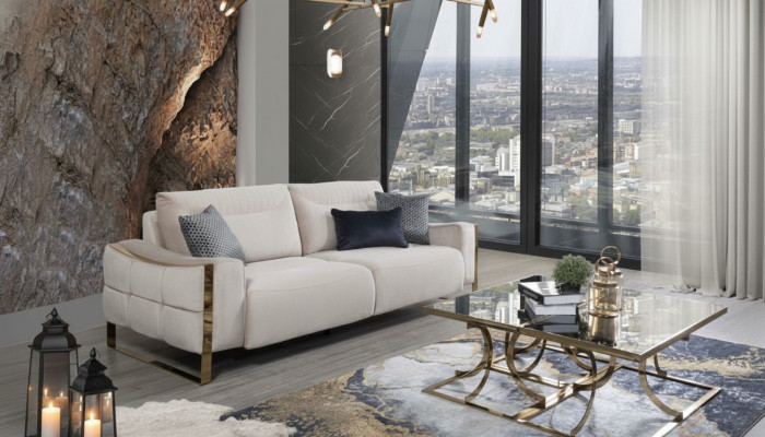 Klassische Sofa 3 Sitz Design Wohnzimmer Polster Holz Polster Moderne Luxus Weiß