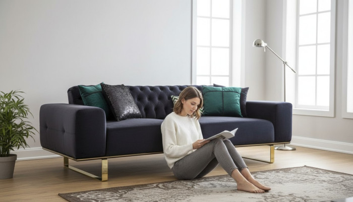 Moderne Sofa 4 Sitz Design Wohnzimmer Polster Holz Polster Moderne Luxus