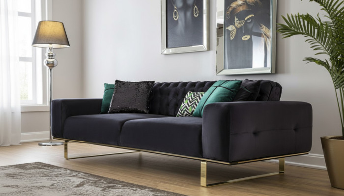 Moderne Sofa 4 Sitz Design Wohnzimmer Polster Holz Polster Moderne Luxus