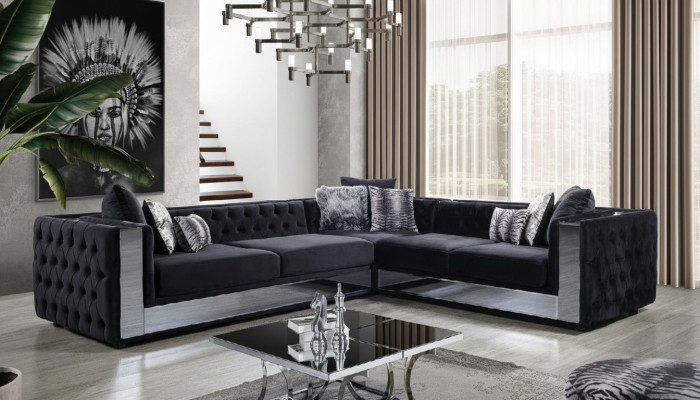 Schwarz Chesterfield Polstersofa Sofa Ecksofa Garnitur Polster Luxus Ecke Sofas