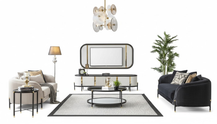 Luxus Set Modern rtv Wohnzimmer Polster Sitz Sofagarnitur 3 + 3 Sitz Couchtisch