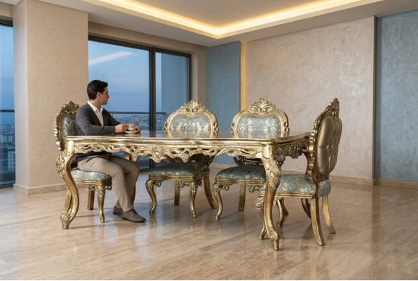 Goldene Stühle Esszimmer Stuhlgruppe Stuhl Set Garnitur 4x Polster Polster