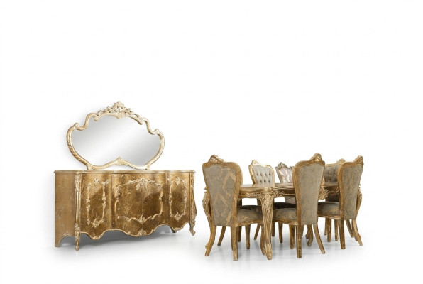 Luxus Esszimmer Set Garnitur Stuhl 6x Anrichte Spiegel Esszimmer Gruppe Komplett