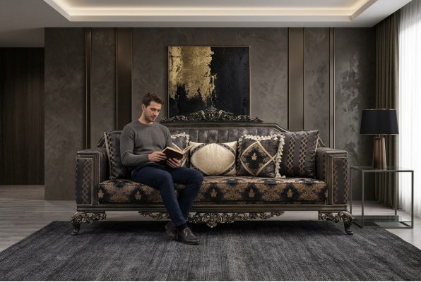 Chesterfield 3 Sitzer Designer Sofa Luxus Polster Sofas Couchen Stoff Textil Neu