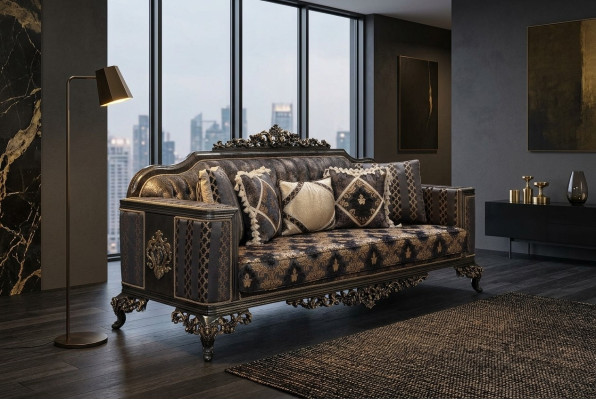 Chesterfield 3 Sitzer Designer Sofa Luxus Polster Sofas Couchen Stoff Textil Neu