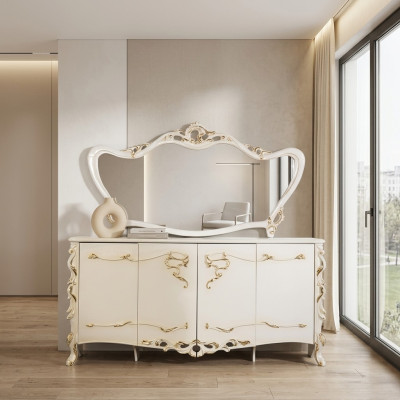 Anrichte Spiegel Garnitur Ess Barock Kommoden Holz Kommode Holz Schrank Neu