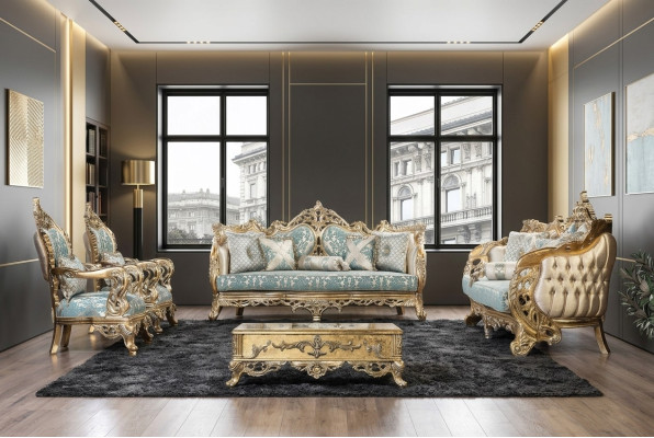 Sofagarnitur 3+3+1+1 Sitzer Couchtisch Sofa Sessel Sofas Stoff Luxus Set 5tlg