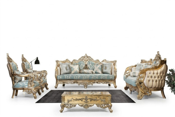 Sofagarnitur 3+3+1+1 Sitzer Couchtisch Sofa Sessel Sofas Stoff Luxus Set 5tlg
