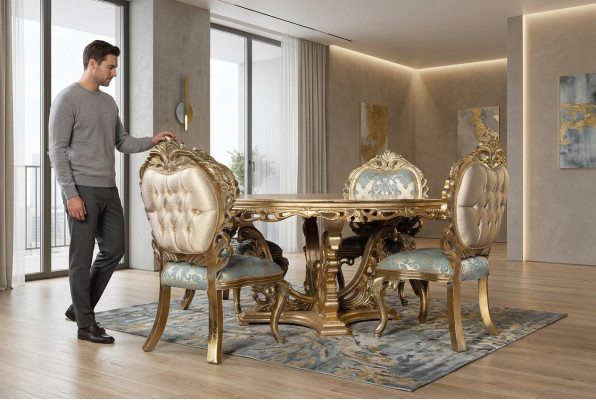 Goldener Barock Esstisch Runder Tisch Runde Esstische Holz Tische 173cm