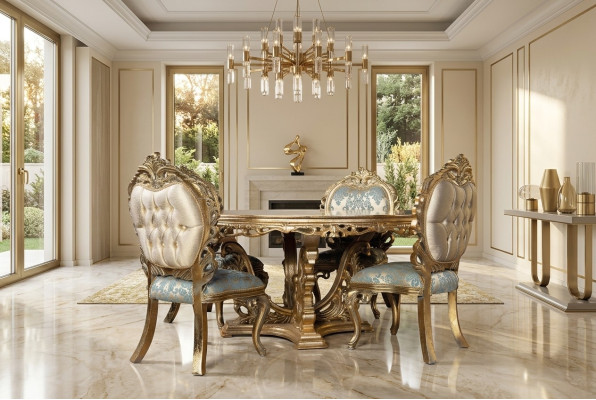 Goldener Barock Esstisch Runder Tisch Runde Esstische Holz Tische 173cm