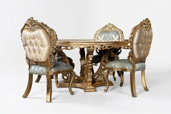 Goldener Barock Esstisch Runder Tisch Runde Esstische Holz Tische 173cm