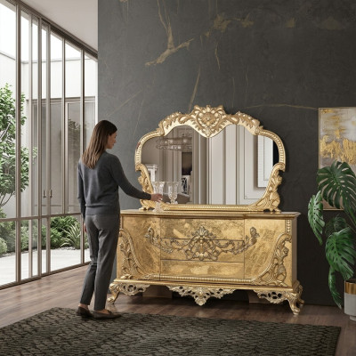 Set Kommode Spiegel Garnitur Kommoden Holz Gruppe Sideboard Möbel Barock