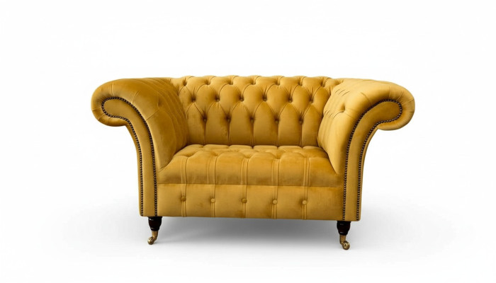 Sessel Chesterfield Möbel Set 2x Einsitzer Set Couch Sofa Gelb Textil