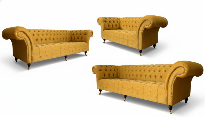 Gelbe Chesterfield Sofagarnitur Couch Polster Set Sitzgarnitur Komplett