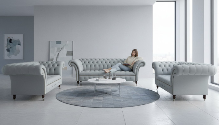 Set Design Sofas Sofagarnitur 3+2+2 Sitzer Polster Stoff Modern