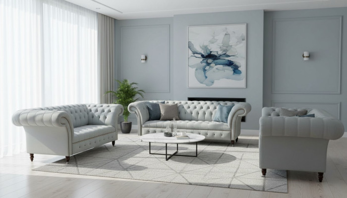 Set Design Sofas Sofagarnitur 3+2+2 Sitzer Polster Stoff Modern