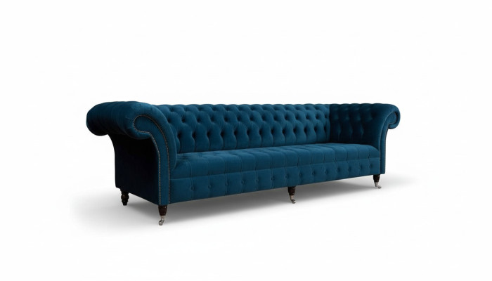Design Luxus Chesterfield Sofa 4-Sitzer Couch Polster Sofas Möbel Blau