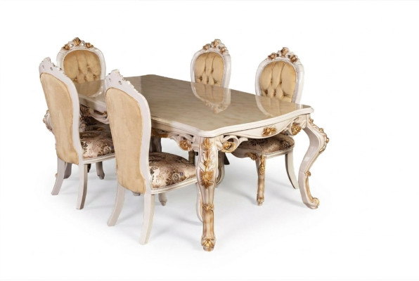 Beige Klassische Esszimmermöbel Designer Esstisch mit Chesterfield Poslterstühlen