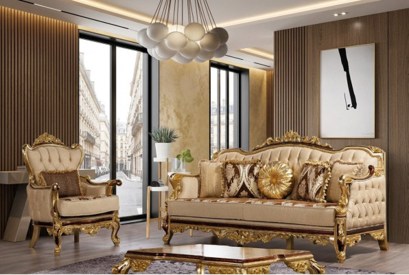 Sofagarnitur Couch Barock Rokoko Couchen Textil Chesterfield Sofa Tisch 3tlg.