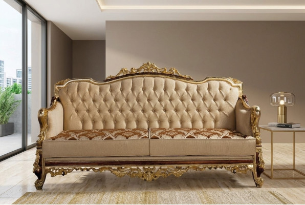 Chesterfield Couch Barock Dreisitzer Möbel Sofa Couchen Stoff Gold
