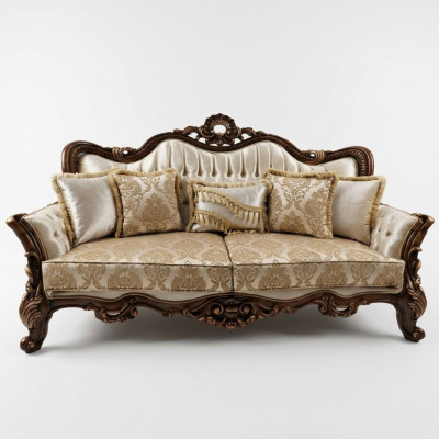 Chesterfield Barock Dreisitzer Möbel Sofa Couchen Stoff Gold Couch