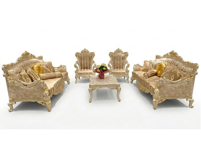 Beige Couchgarnitur Sofa Set 5tlg. Couchtisch Sofagarnitur Couch Möbel