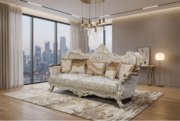 Chesterfield Barock Dreisitzer Couch Möbel Couchen Stoff Gold Sofa