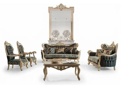 Sofagarnitur Sofa Couch Barock Rokoko Set Couchtisch Turkis 5tlg. Gold