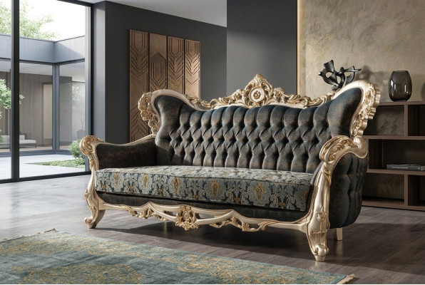 Barock Dreisitzer Chesterfield Couch Möbel Sofa Couchen Stoff Gold