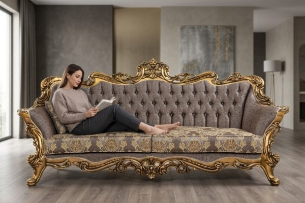 Klassische Chesterfield Couch Dreisitzer Goldenere Rahmen Sofa Couchen
