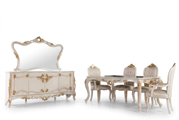 Esstisch Garnitur Gruppe Esszimmer Tisch Stuhl Set Anrichte Spiegel 6tlg