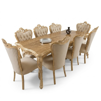 Esszimmer Set Tisch mit 8x Lehnstühlen Sitzgarnitur Polster Couchen Set