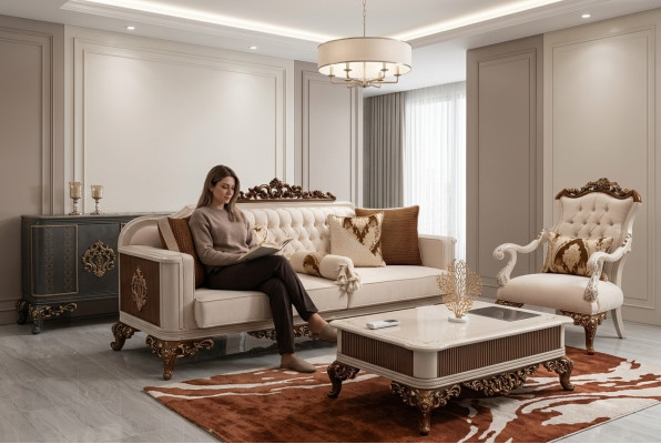 Dreisitzer Chesterfield Barock Couch Möbel Sofa Couchen Stoff Gold