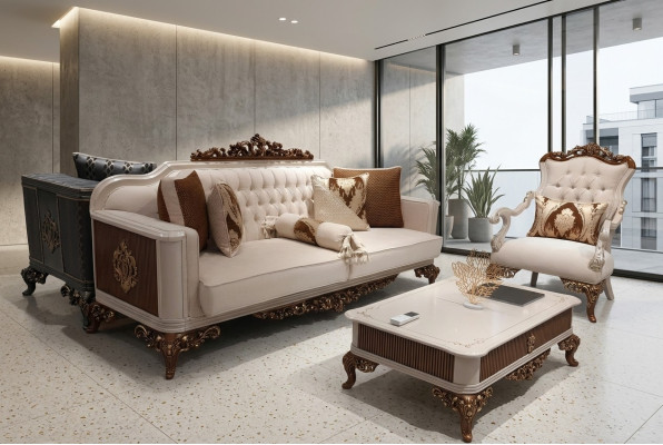 Dreisitzer Chesterfield Barock Couch Möbel Sofa Couchen Stoff Gold
